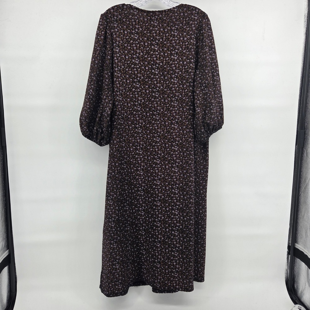 ASOS DESIGN Petite Midi Dress 10 Black Floral Puff Sleeve Boho Cottagecore - Picture 5 of 7